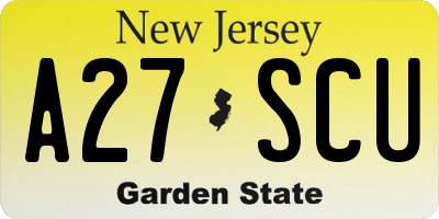 NJ license plate A27SCU