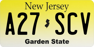 NJ license plate A27SCV