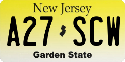 NJ license plate A27SCW