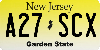 NJ license plate A27SCX