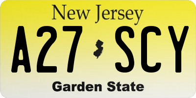 NJ license plate A27SCY