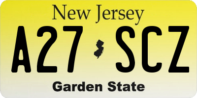 NJ license plate A27SCZ