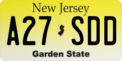 NJ license plate A27SDD