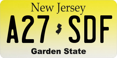 NJ license plate A27SDF