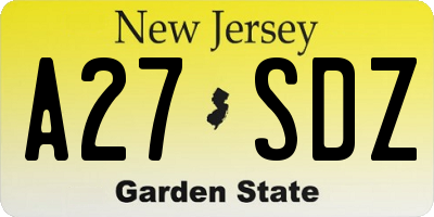 NJ license plate A27SDZ