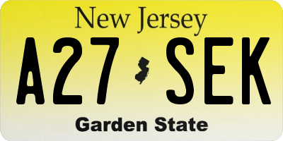 NJ license plate A27SEK
