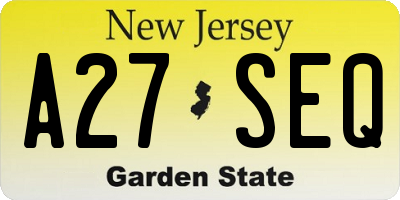 NJ license plate A27SEQ