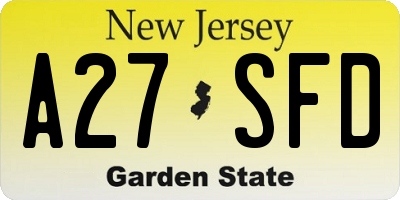 NJ license plate A27SFD