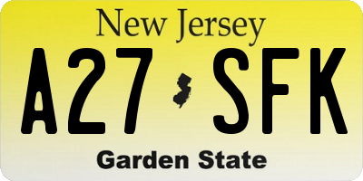 NJ license plate A27SFK