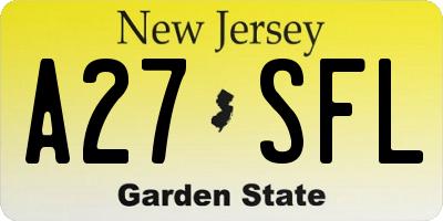 NJ license plate A27SFL