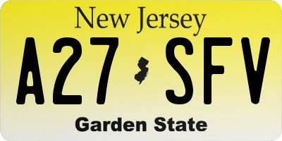 NJ license plate A27SFV