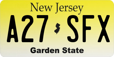 NJ license plate A27SFX