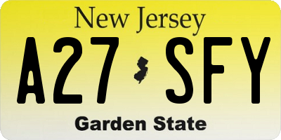 NJ license plate A27SFY