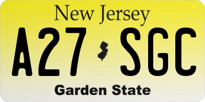 NJ license plate A27SGC