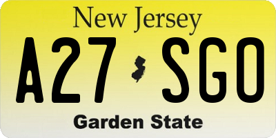 NJ license plate A27SGO