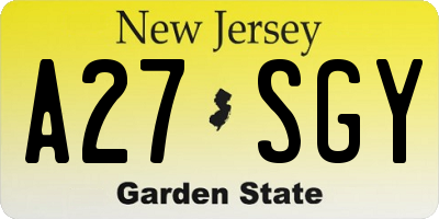 NJ license plate A27SGY