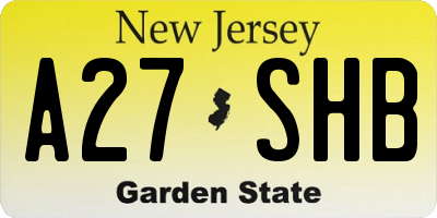 NJ license plate A27SHB