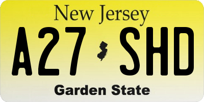 NJ license plate A27SHD