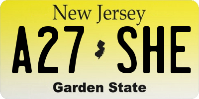 NJ license plate A27SHE