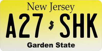 NJ license plate A27SHK