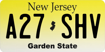 NJ license plate A27SHV