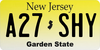 NJ license plate A27SHY