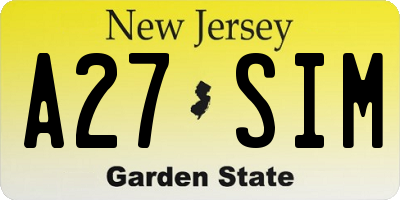 NJ license plate A27SIM