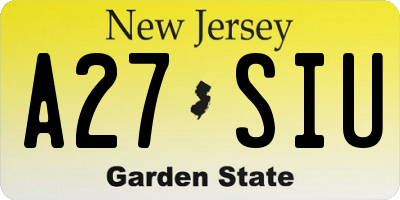 NJ license plate A27SIU