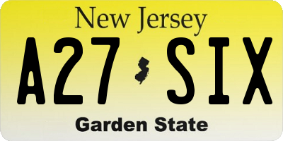 NJ license plate A27SIX