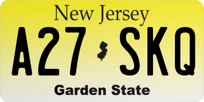 NJ license plate A27SKQ