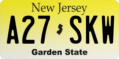NJ license plate A27SKW