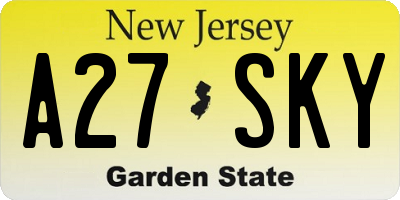 NJ license plate A27SKY