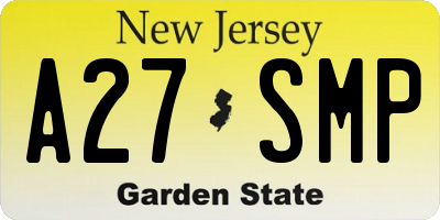 NJ license plate A27SMP