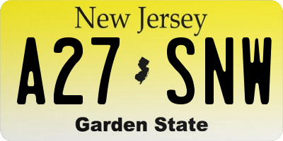 NJ license plate A27SNW