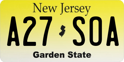 NJ license plate A27SOA