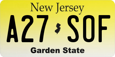 NJ license plate A27SOF