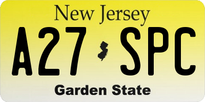 NJ license plate A27SPC
