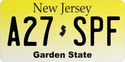 NJ license plate A27SPF