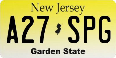 NJ license plate A27SPG
