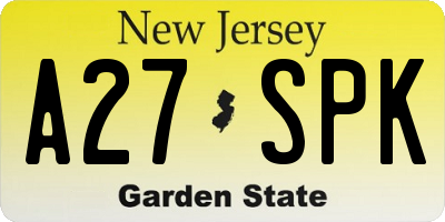 NJ license plate A27SPK