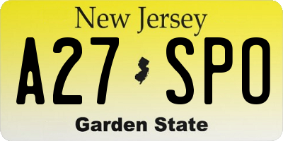 NJ license plate A27SPO