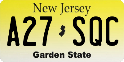 NJ license plate A27SQC