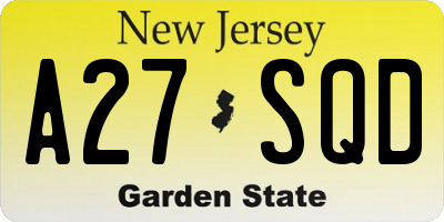 NJ license plate A27SQD