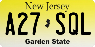 NJ license plate A27SQL