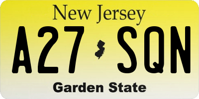 NJ license plate A27SQN