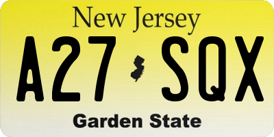 NJ license plate A27SQX
