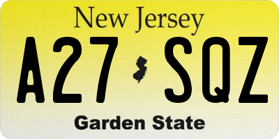 NJ license plate A27SQZ