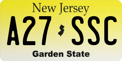 NJ license plate A27SSC