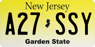 NJ license plate A27SSY