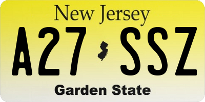 NJ license plate A27SSZ